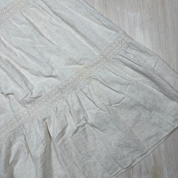 Sim & Sam Beige Linen Blend Crochet Coastal Beach Boho Tiered Midi Dress Small - Picture 14 of 14